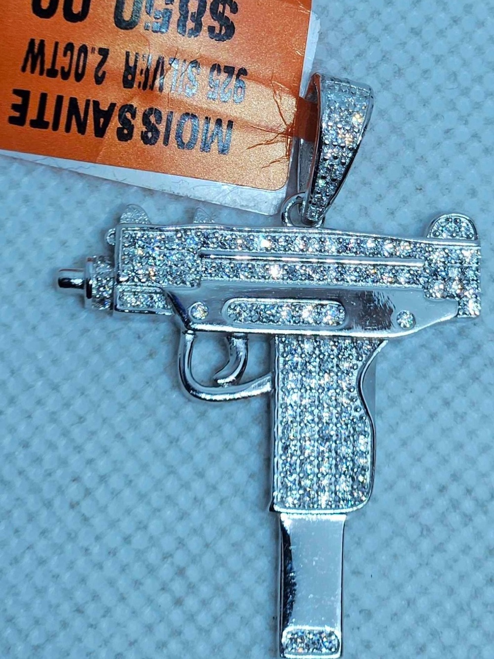 2CT Moissanite Uzi Gun Pendant 925 Sterling Silver Iced Hip Hop NWT VVS1 Bling